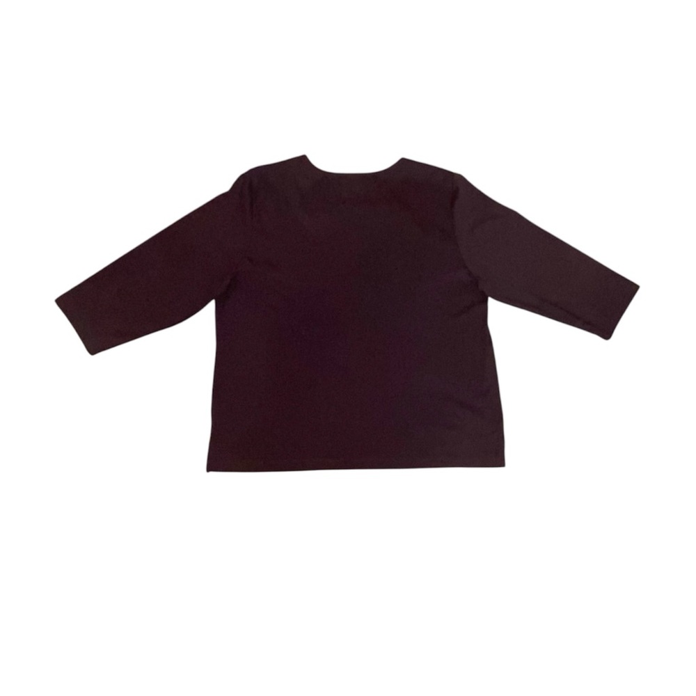 Alfred Dunner Floral Studded Brown/Metallic Square Neck 3/4 Sleeve Top - Picture 2 of 4